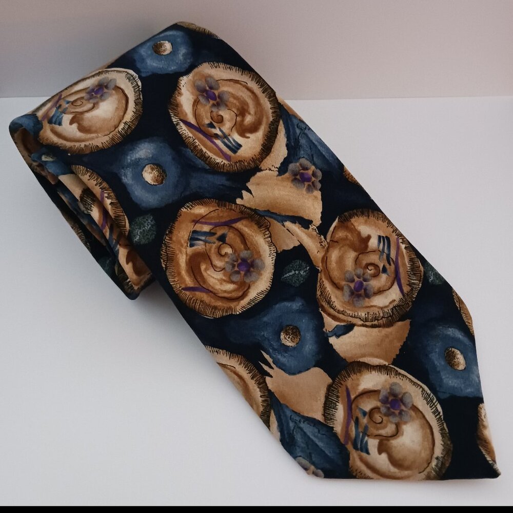 J. Garcia Neck Tie 100% Silk Abstract Blue Retro Snail Garden Collection Vintage